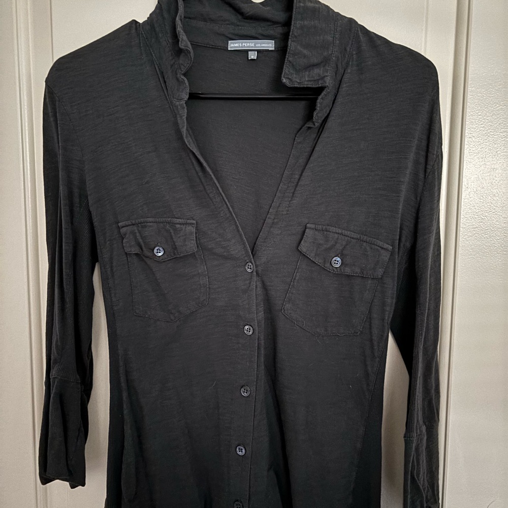 James Perse Charcoal Button-Up Blouse